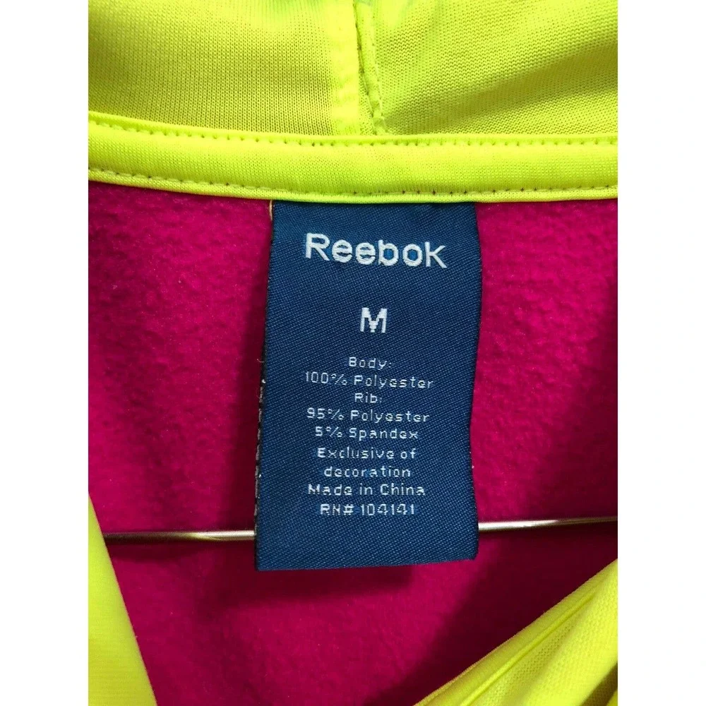 Reebok Womens Sweater Sz Medium Hot Pink Hoodie Pullover Neon Yellow Active Top - Picture 4 of 9